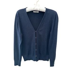 MM.LAFLEUR Billie Cardigan Sweater Navy Blue V Neck Workwear Minimalist | Small